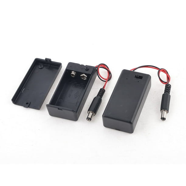 2pcs 2.1 x 5.5mm Male Plastic Case Box Holder w Cover for 9V Battery